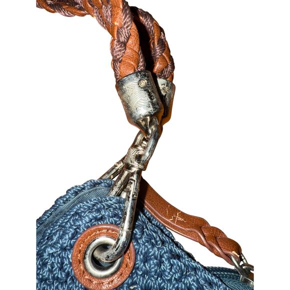 The Sak Indio Crochet Tote Hobo Bag Navy Preppy Boho - Picture 4 of 14